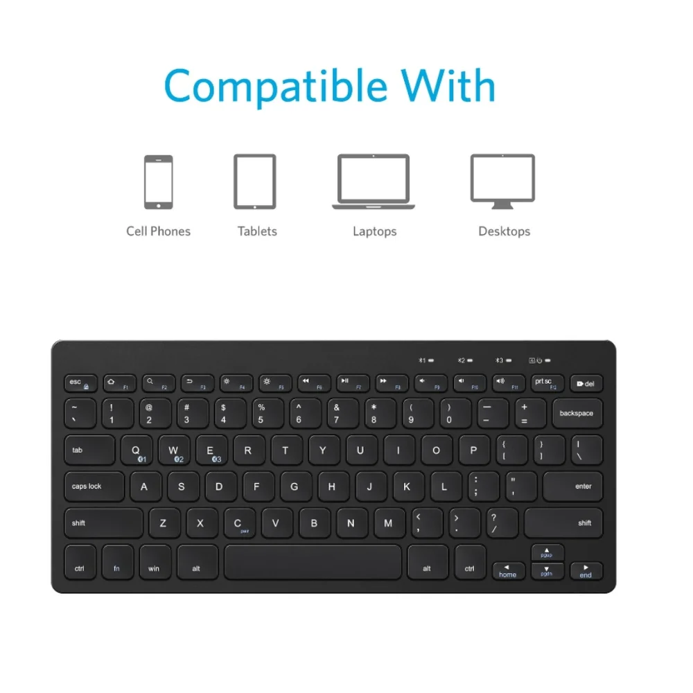 NEW Black Compact Wireless Keyboard For Tablets and Smartphones, Foldable Stand